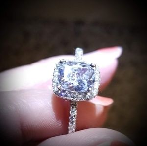 Crystal sterling silver plated engagement ring